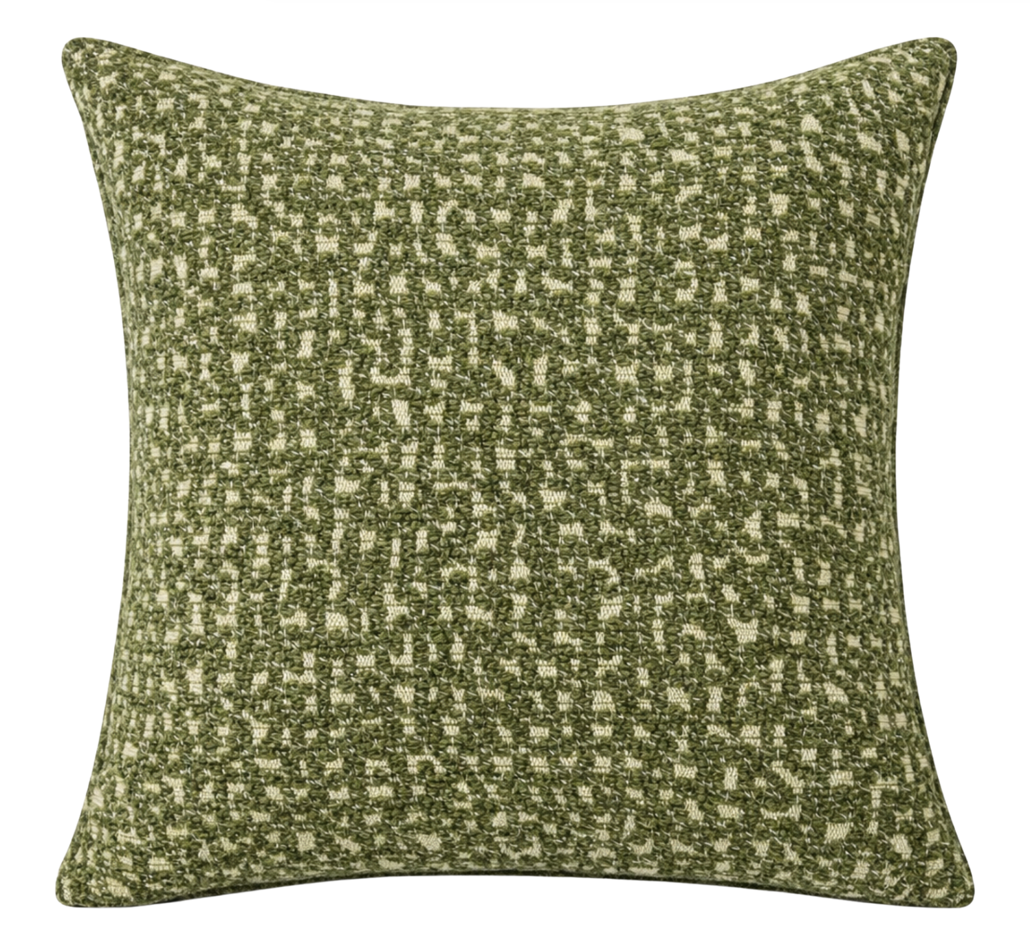 Serra Pillow Cover in Chive Green featuring a woven textile front and natural ivory linen back