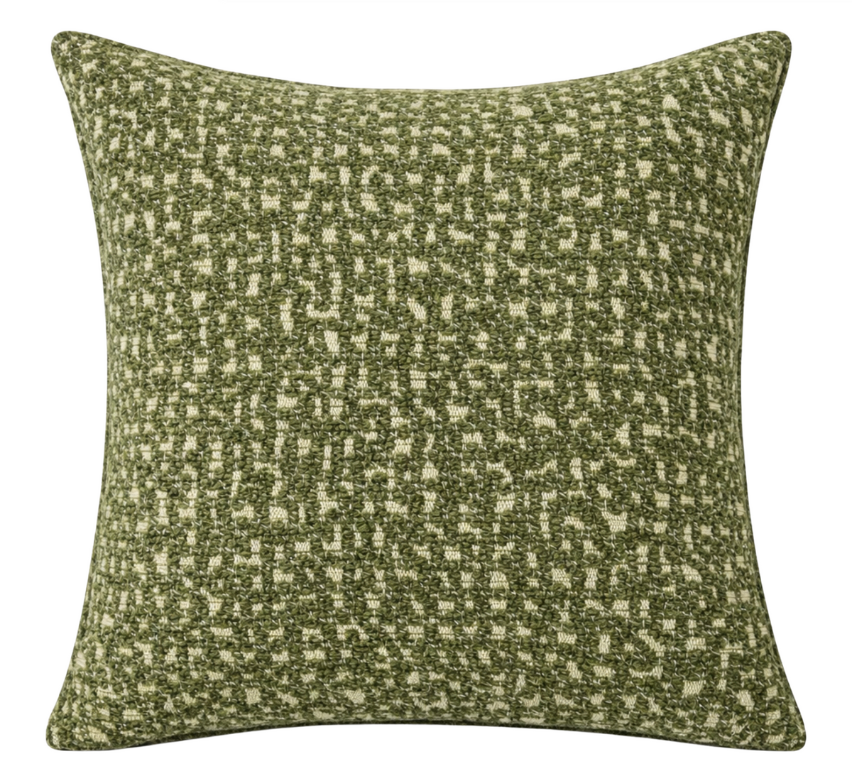 Serra Pillow Cover in Chive Green featuring a woven textile front and natural ivory linen back