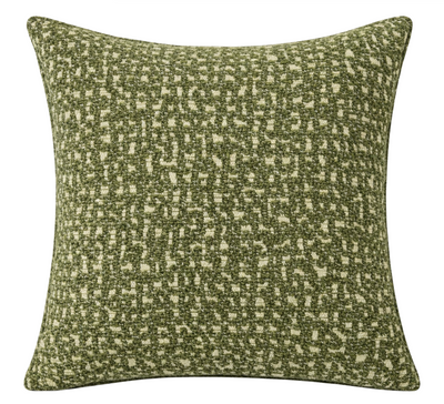 Serra Pillow Cover in Chive Green featuring a woven textile front and natural ivory linen back