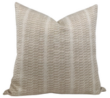 Square pillow cover in a neutral dune color featuring subtle vertical textured stripes with a woven pattern by Susan Connor Textiles.