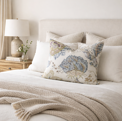Kalamkari Pillow Cover in Aqua, Thibaut Pillows