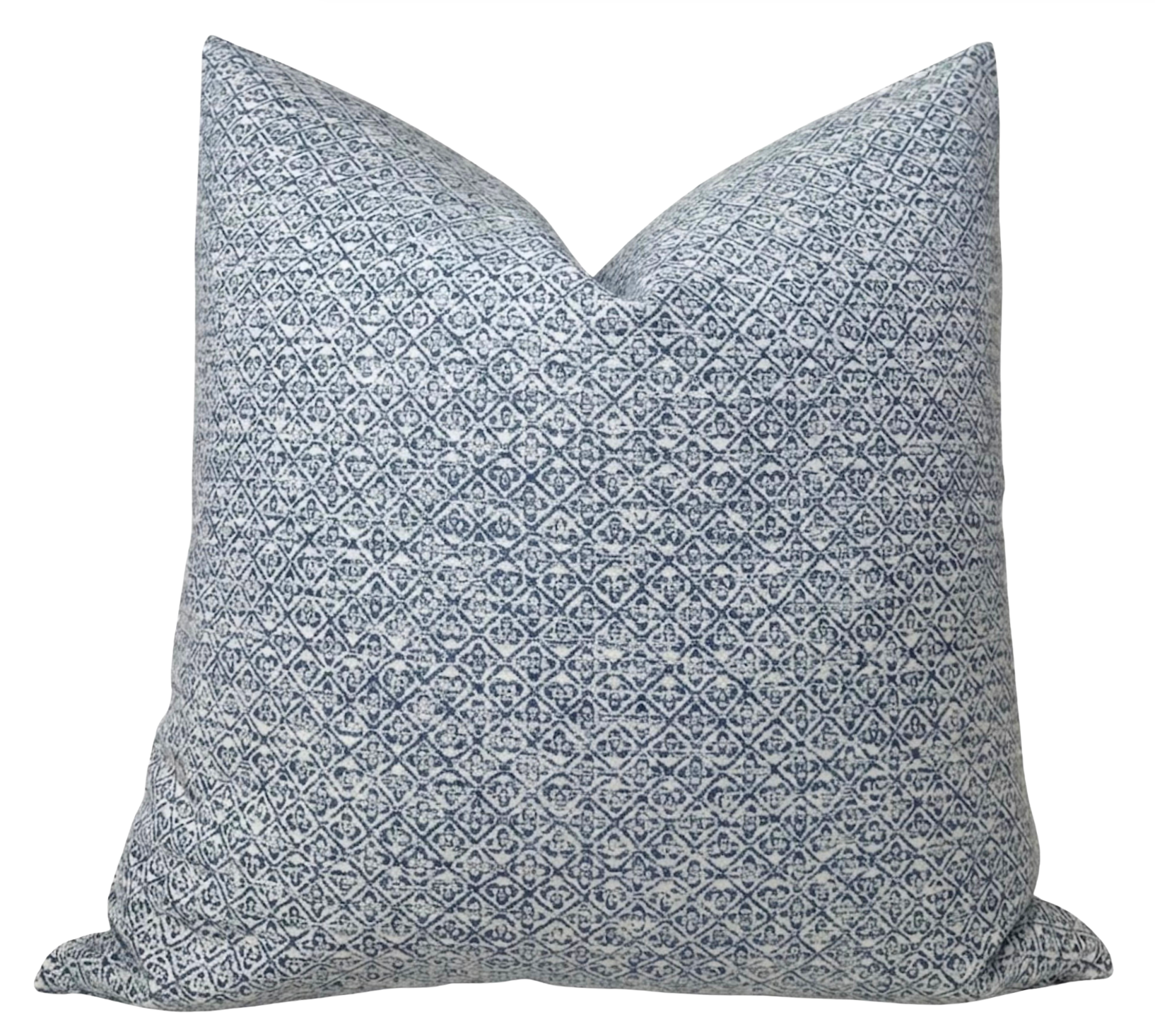 Indigo blue Sarong Weave Pillow Cover with ivory backing displayed on a chair