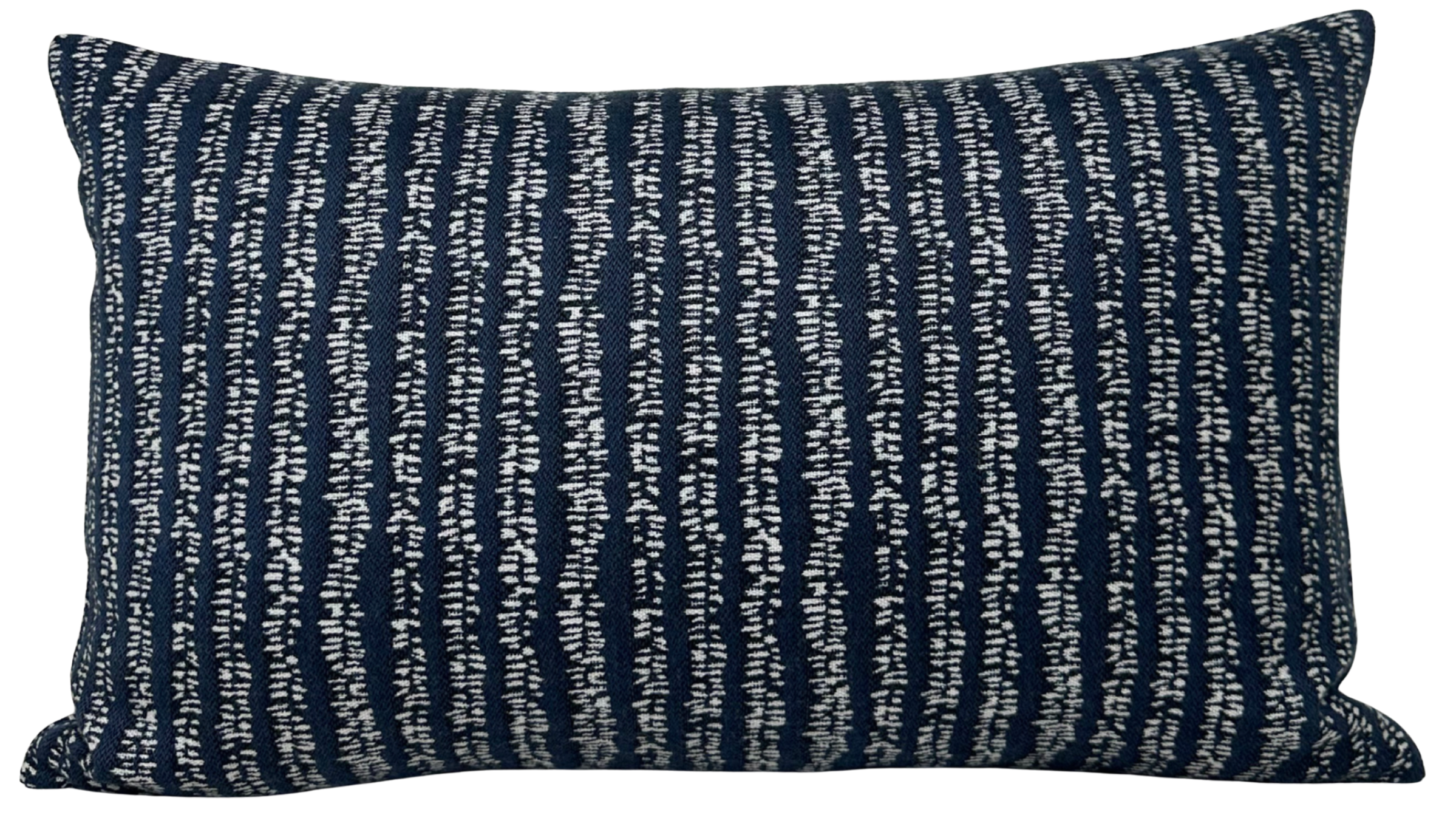 Yoko Woven Pillow Cover in Atlantic Blue displayed on a sofa