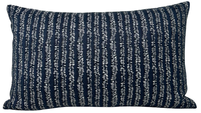 Yoko Woven Pillow Cover in Atlantic Blue displayed on a sofa