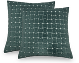 Two square seafoam green velvet pillow covers with a raised geometric hinge pattern creating a textured grid effect, shown against a white background.