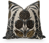 Cornelia Pillow Cover in gold and grey floral linen fabric with natural linen backing