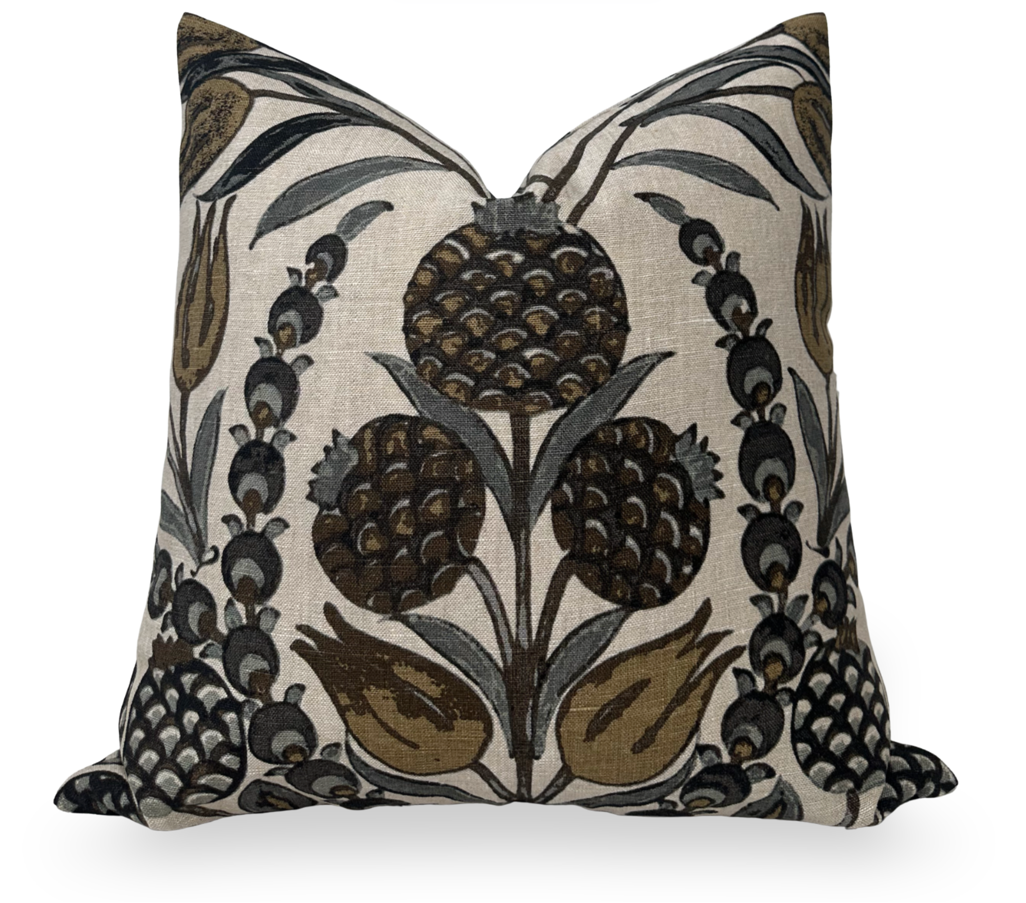 Cornelia Pillow Cover in gold and grey floral linen fabric with natural linen backing