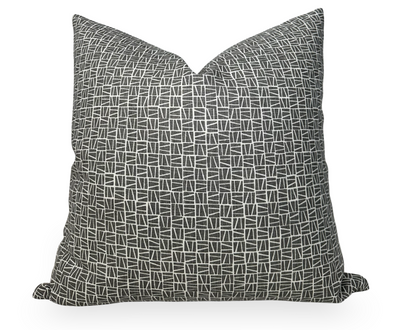 Camber Pillow Cover in charcoal with ivory back, featuring a textured linen weave and invisible zipper