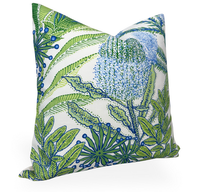 Protea Performance Pillow Cover in Blue + Green, Thibaut Pillows