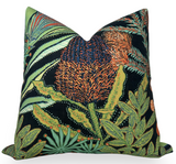 Protea Performance Pillow Cover in Black featuring floral Thibaut fabric print on sofa