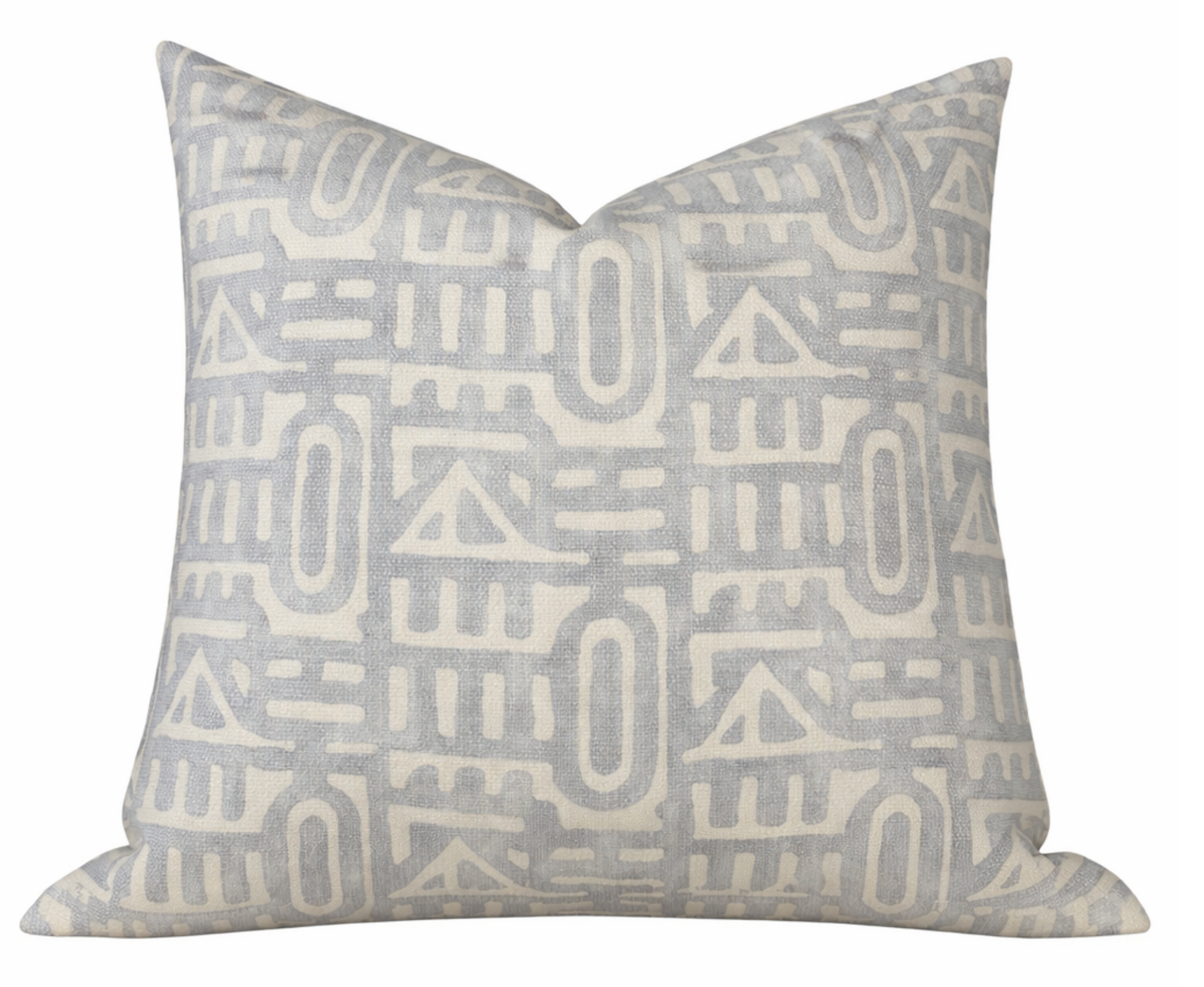 Keystone Pillow Cover in Fennel Grey on a sofa showcasing linen texture and finished edges
