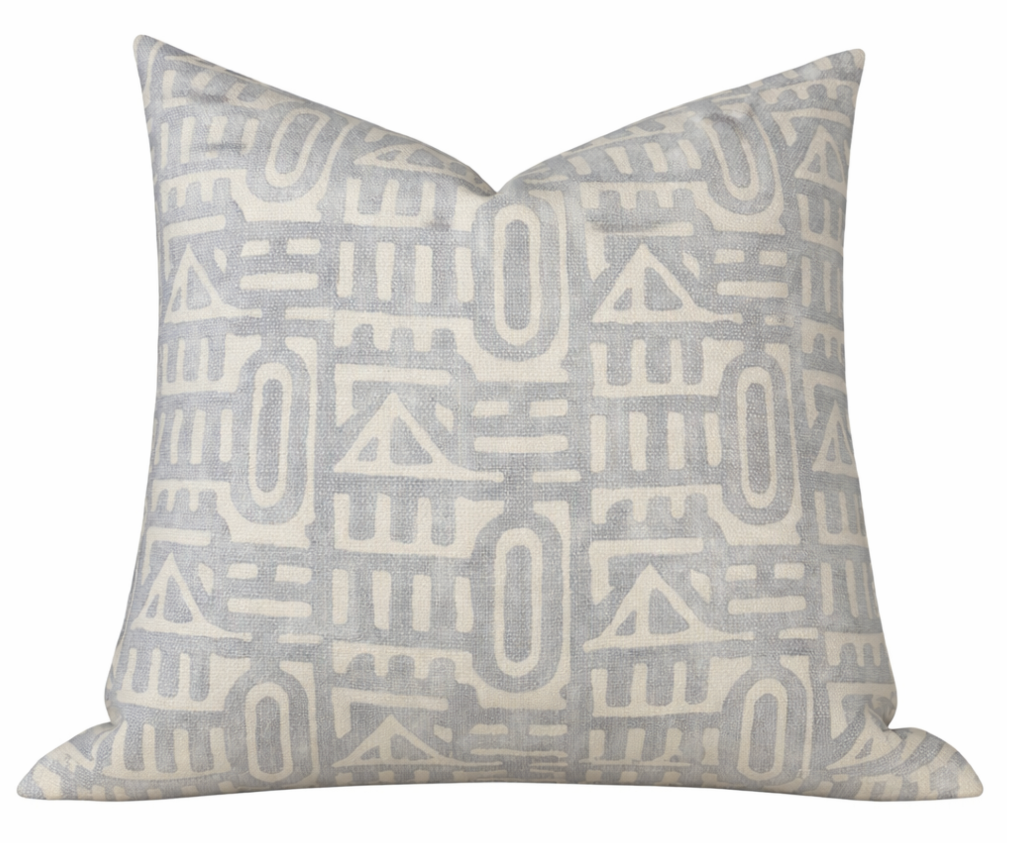 Keystone Pillow Cover in Fennel Grey on a sofa showcasing linen texture and finished edges