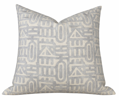 Keystone Pillow Cover in Fennel Grey on a sofa showcasing linen texture and finished edges