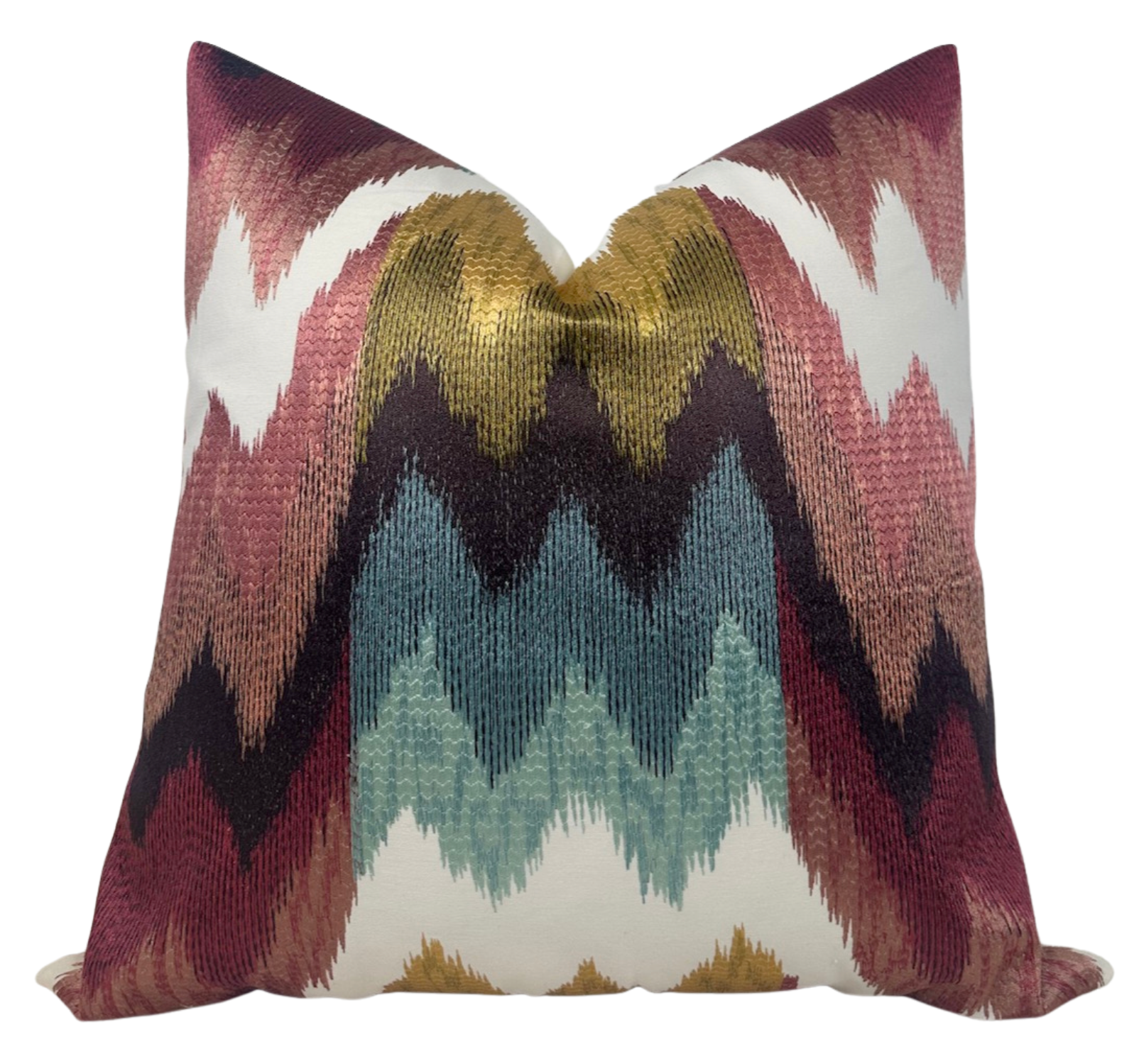 Kamut Pillow Cover in Summer by DEKOWE showing embroidered fabric front and ivory linen backing
