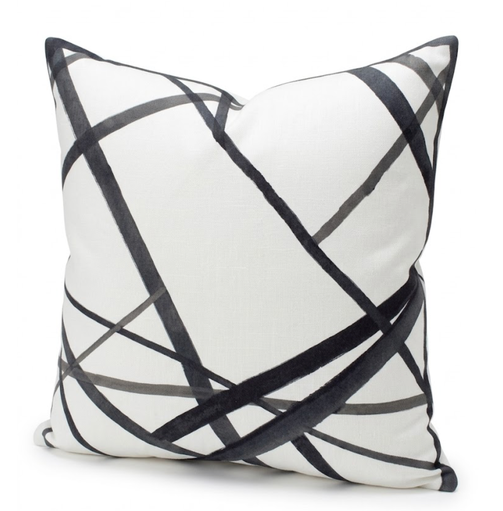 Channels Pillow Cover in Ebony showing the textured black and off-white fabrics with invisible zipper detail