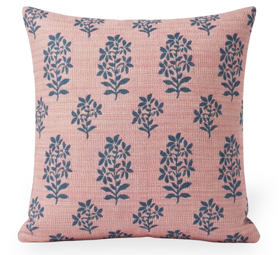Asha Pillow Cover in Indigo Pink by Peter Dunham Textiles displayed on a surface