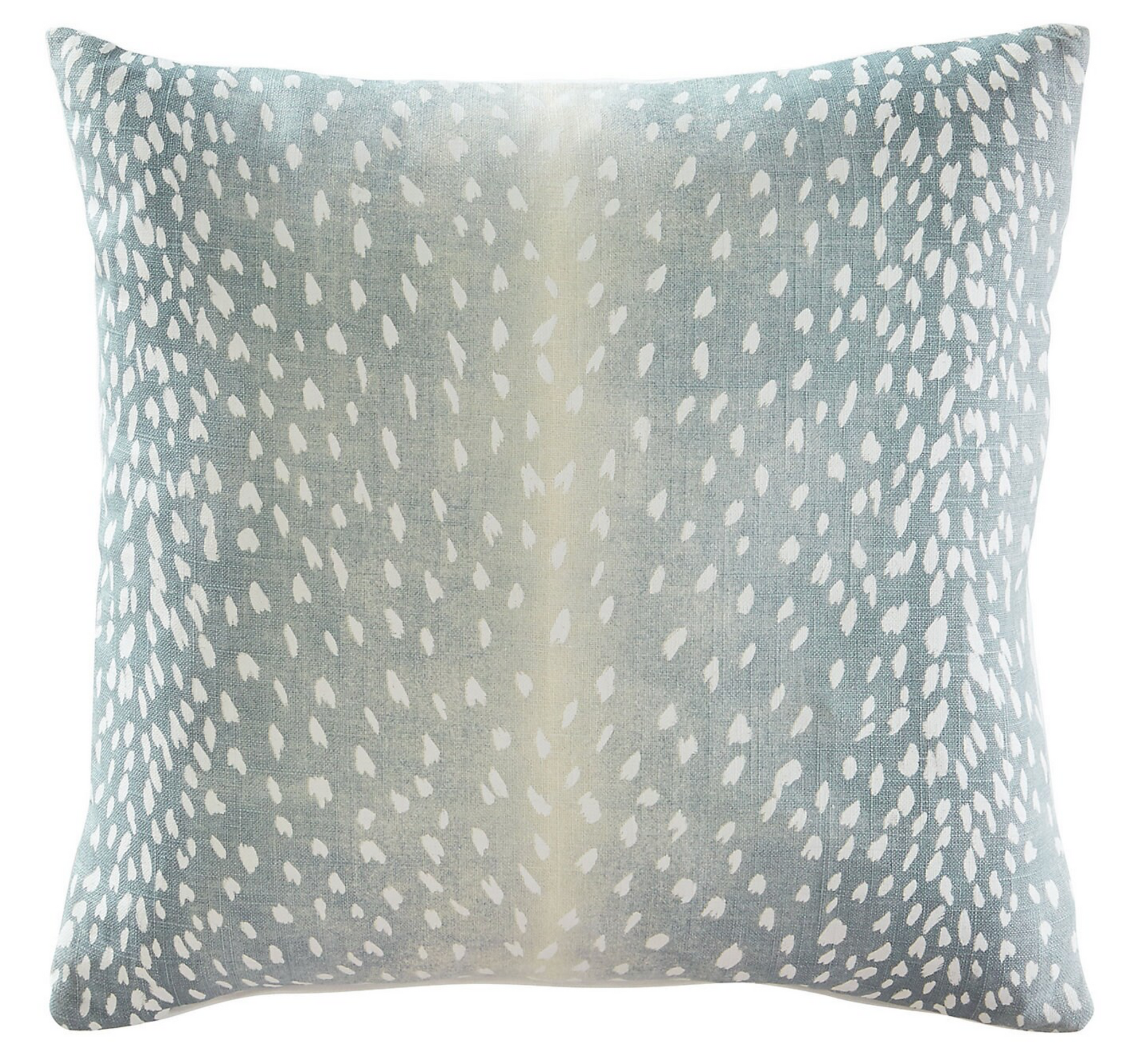 Antelope Pillow Cover in Aqua Blue showing front printed fabric with antelope design and ivory linen back