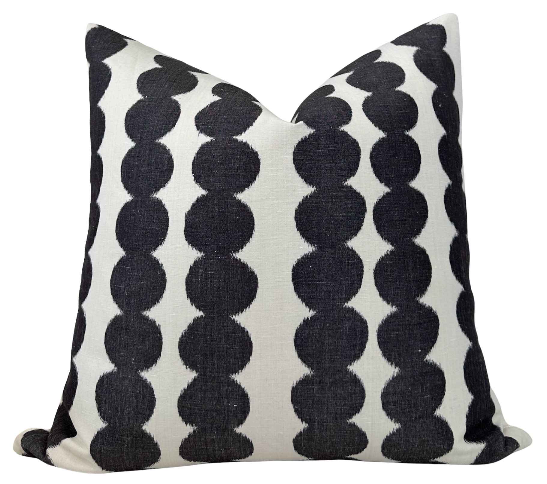 Full Circle Pillow Cover in Faded Black featuring circular pattern and ivory linen backing