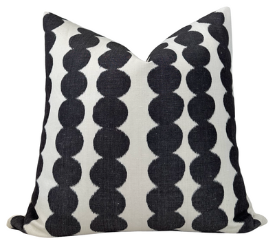 Full Circle Pillow Cover in Faded Black featuring circular pattern and ivory linen backing