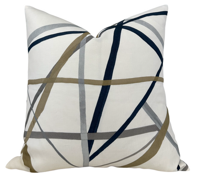 Simpatico Pillow Cover in Sand showing printed front and ivory linen back