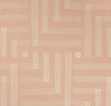 Textile pattern with ivory dashed lines forming interconnected geometric maze shapes on a muted rouge background.