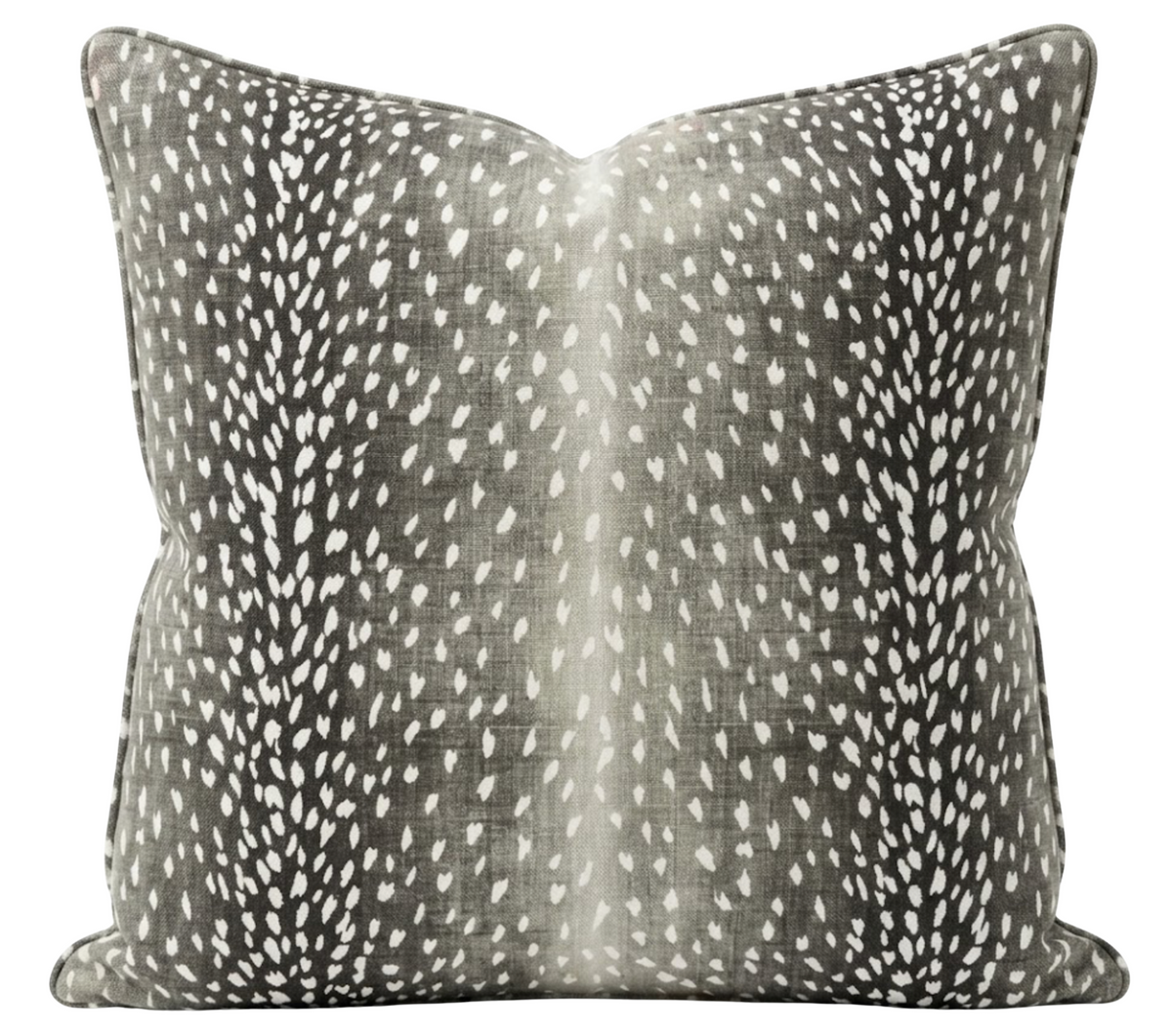 Antelope Pillow Cover in Charcoal showing front printed fabric and ivory linen backing