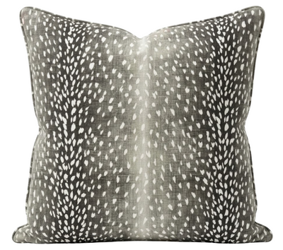Antelope Pillow Cover in Charcoal showing front printed fabric and ivory linen backing