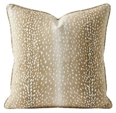 Antelope Pillow Cover in Fawn Brown showing antelope print front and ivory linen back