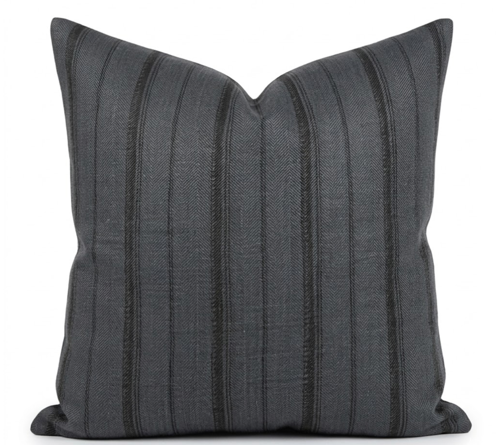 Malabar Pillow Cover in Slate Grey showing printed front and ivory linen back fabrics