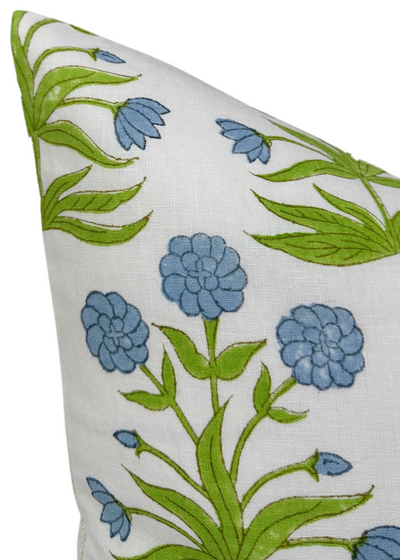 Mughal Pillow Cover in Sky Blue and Pistachio, Schumacher Textiles