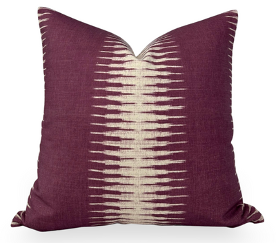 Ikat Pillow Cover in Pasha showing front Ikat print with tan linen back
