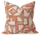 Paza Pillow Cover in Orange - vibrant printed fabric front with ivory linen back