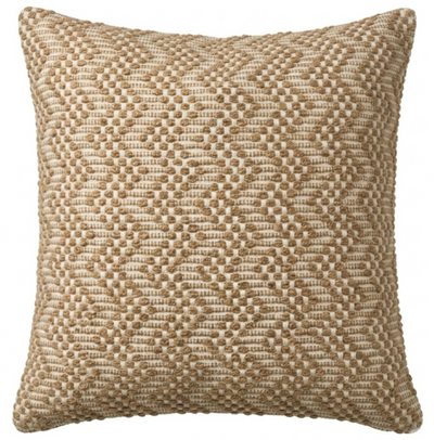 Audley Woven Pillow Cover in Sand showing woven front fabric and ivory linen back