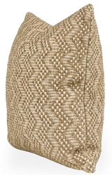 Square woven pillow cover featuring a textured zigzag pattern in sand and off-white colors, shown angled against a white background.