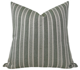Amida Pillow Cover in Green on Natural by Peter Dunham Textiles, showing green woven fabric front and ivory linen backing.