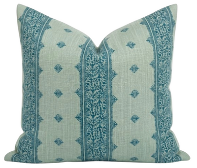 Fez Pillow Cover in Teal Blue with intricate pattern by Peter Dunham Textiles
