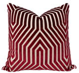 Vanderbilt Velvet Pillow Cover in Garnet Red showing rich velvet texture against ivory background option