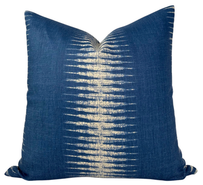 Ikat Pillow Cover in Indigo Blue with natural ivory linen back