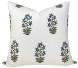 Udaipur Pillow Cover in Indigo showing front indigo textile and ivory linen back