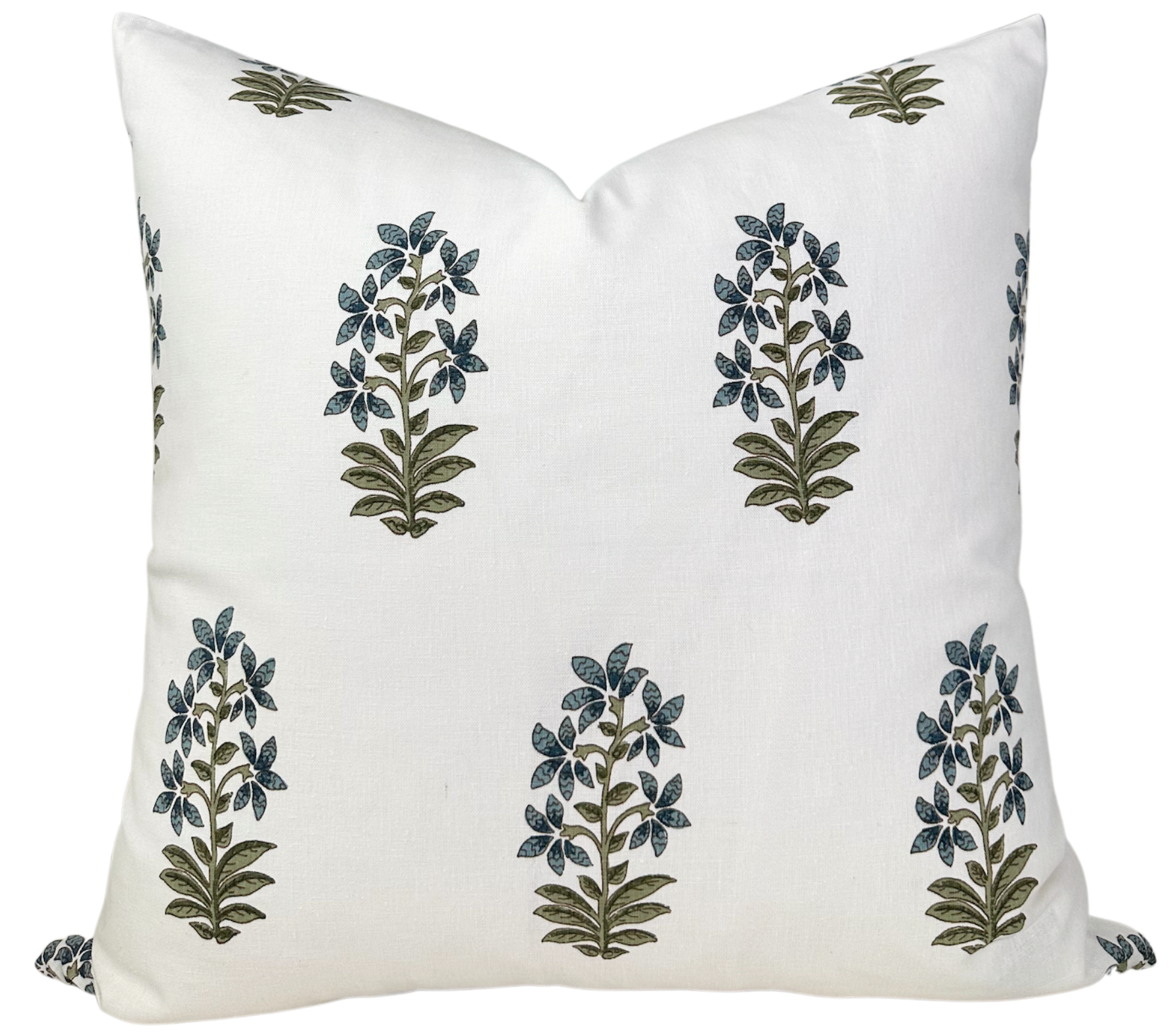 Udaipur Pillow Cover in Indigo showing front indigo textile and ivory linen back