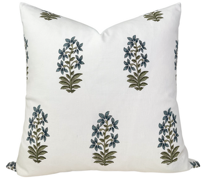 Udaipur Pillow Cover in Indigo showing front indigo textile and ivory linen back