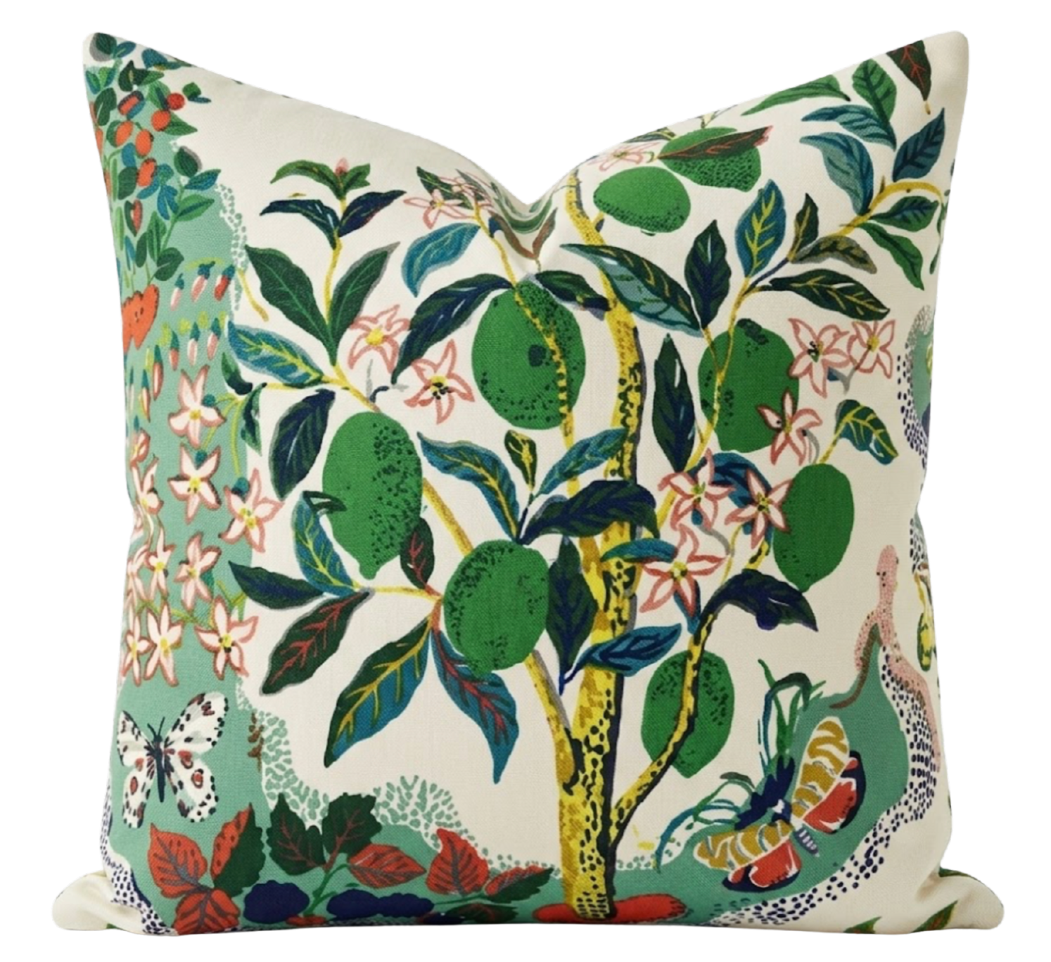 Citrus Garden Linen Pillow Cover showing citrus pattern on front and ivory linen back