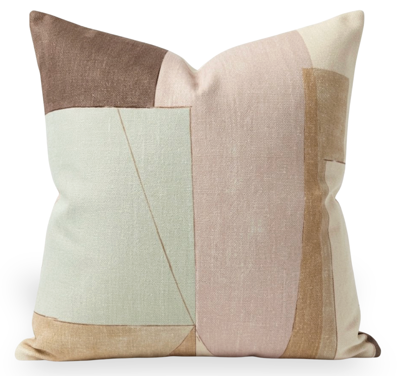 District Pillow Cover in Silt Brown with ivory linen back, showing abstract pattern in warm brown tones