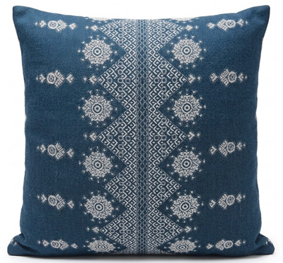 Carmania Pillow Cover in Indigo by DEKOWE displayed on a sofa