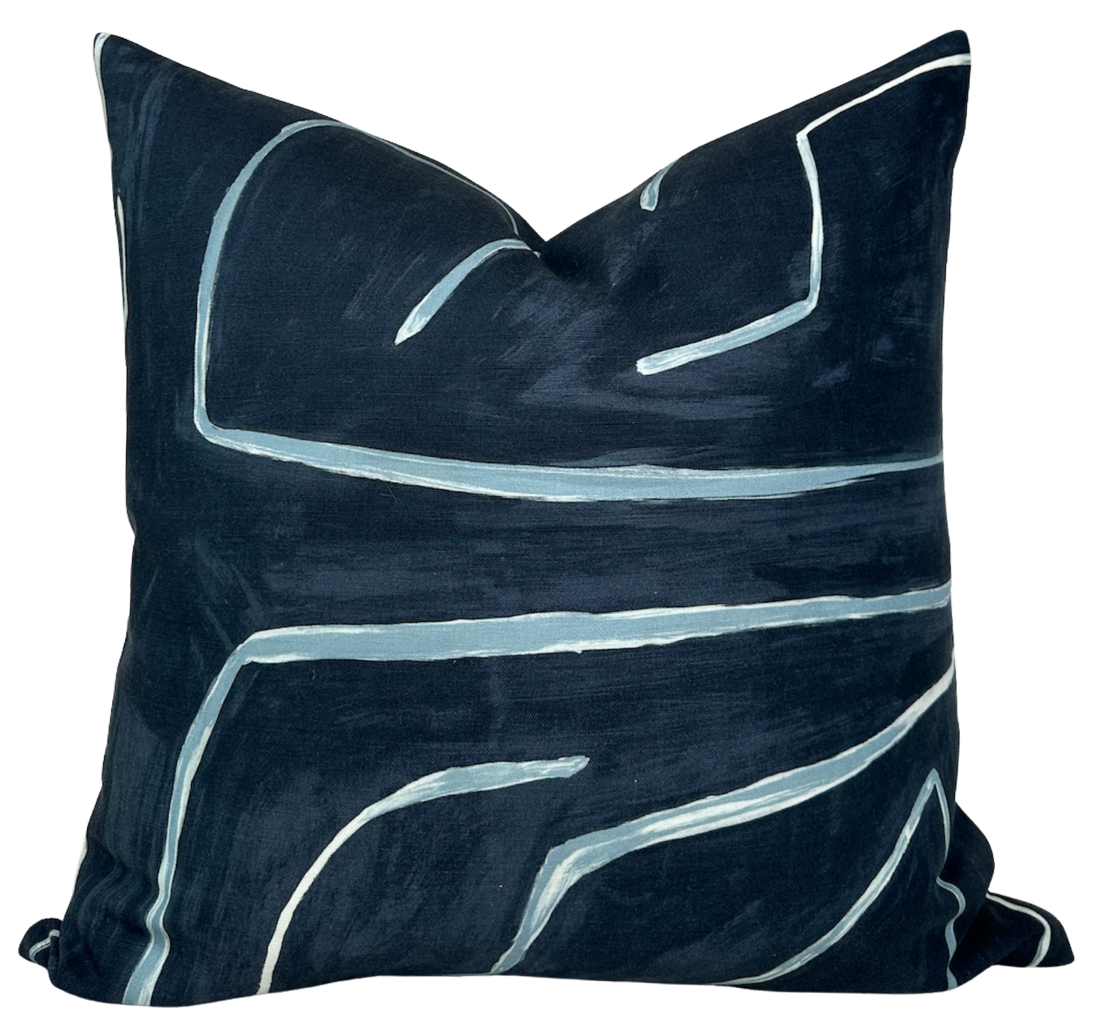 Graffito Pillow Cover in Navy by DEKOWE showing abstract navy print and ivory linen backing