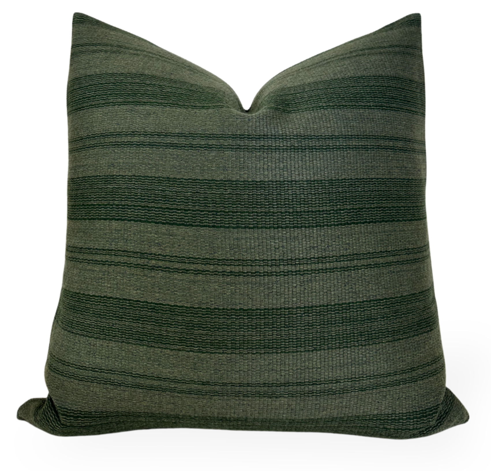 Striped Woven Pillow Cover in forest green with visible texture and zipper closure