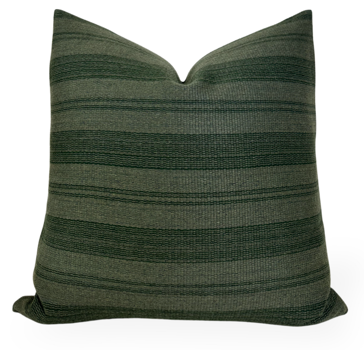 Striped Woven Pillow Cover in forest green with visible texture and zipper closure