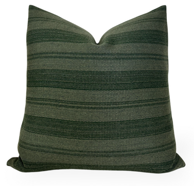 Striped Woven Pillow Cover in forest green with visible texture and zipper closure