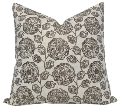 Freedia Pillow Cover in Sepia featuring patterned front and ivory linen backing