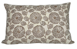 Rectangular pillow cover with a sepia-toned pattern of large, detailed flowers and leaves on a light beige background.